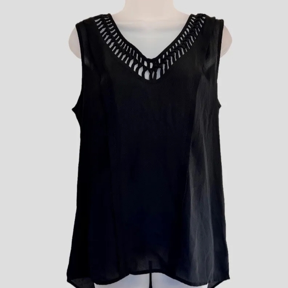 Maeve Tops - Maeve La Vista braided lattice black XS sleeveless V neck blouse